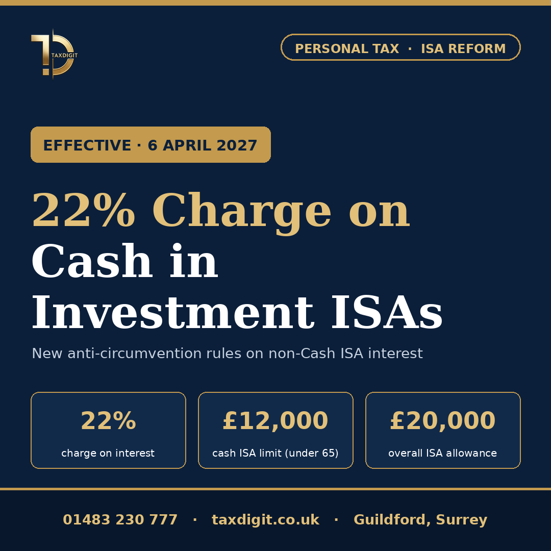 22% charge on cash in investment ISAs effective 6 April 2027