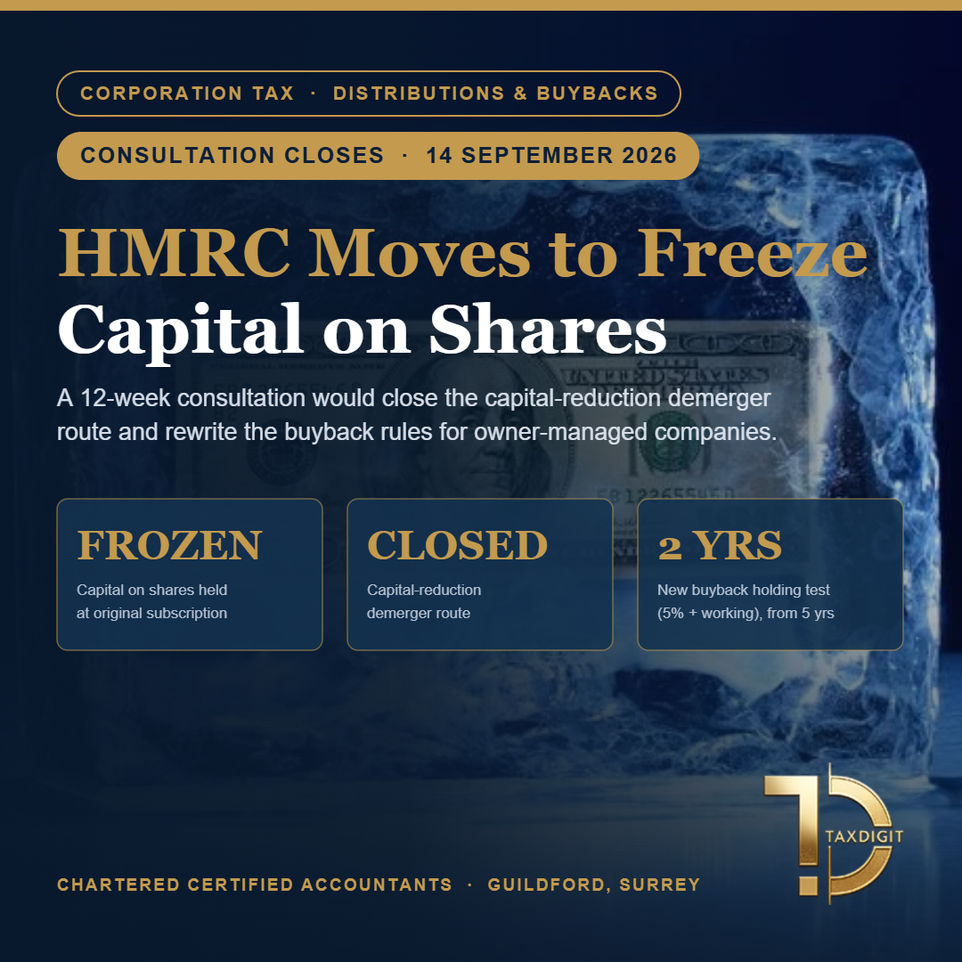 HMRC consultation on freezing capital on shares, demergers and company purchase of own shares - TaxDigit accountants in Surrey