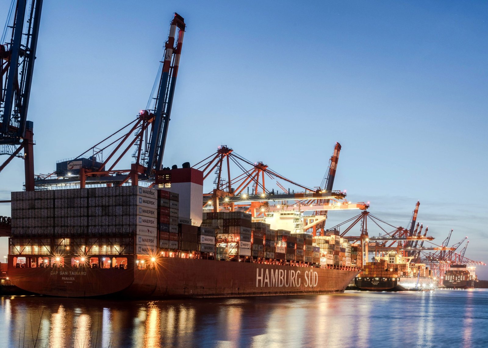 Container cranes at shipping port — import and export accountants for UK international trade
