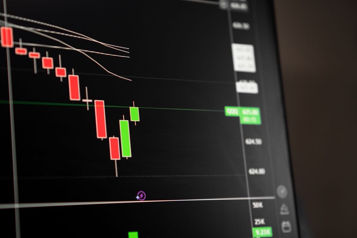 A candlestick price chart, representing the badges of trade analysis for crypto traders and investors