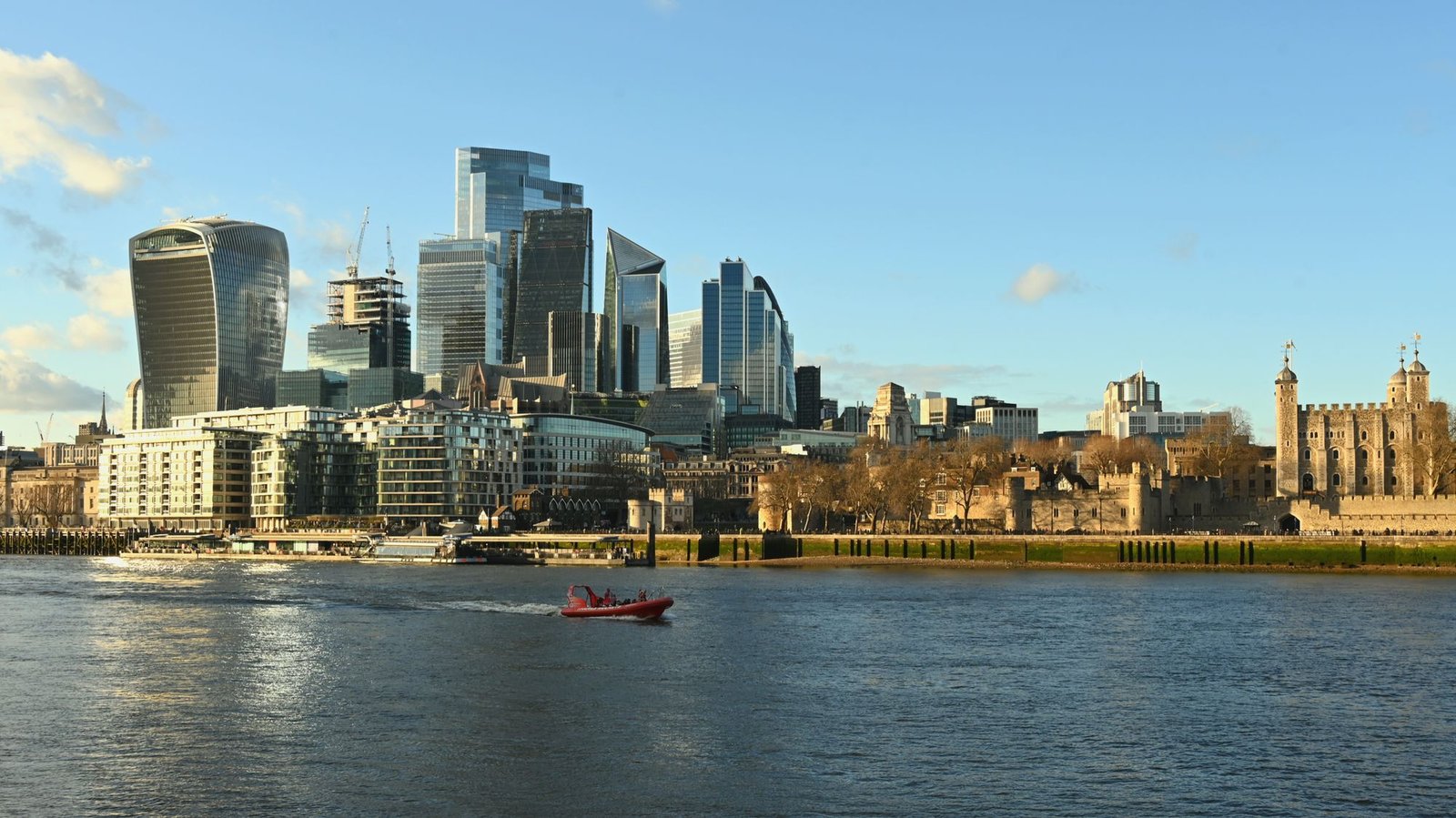 Panoramic view of the London skyline across the River Thames