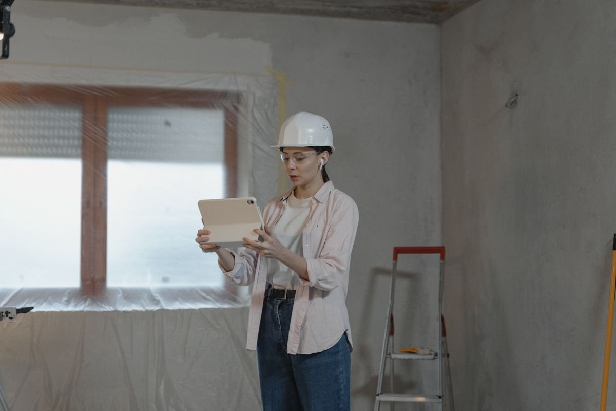 Contractor in a hard hat reviewing plans on a tablet on site — IR35 and contractor tax, TaxDigit