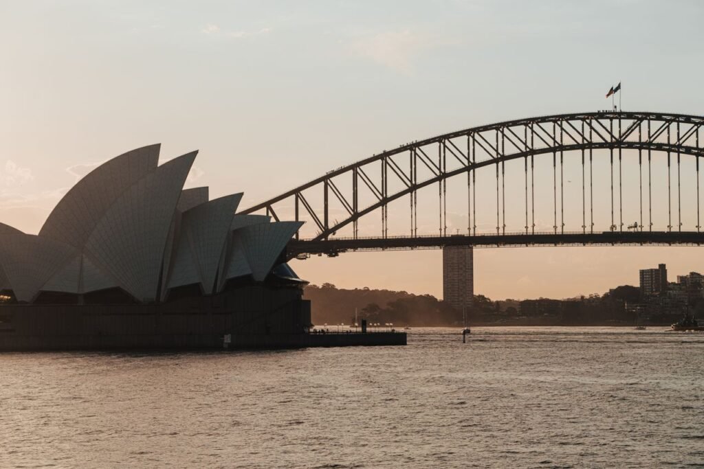 Sydney Opera House and Harbour Bridge at dusk
