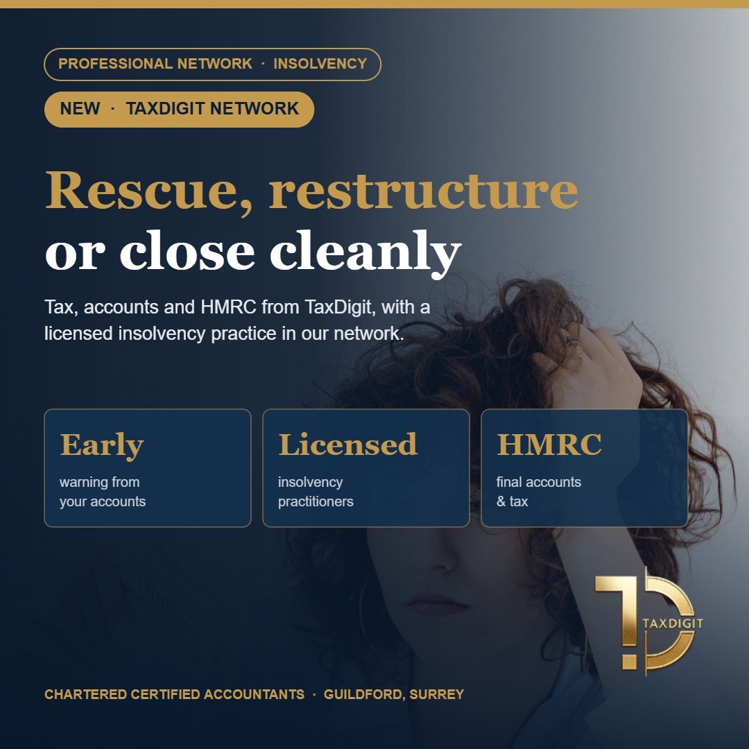 Business owner under financial pressure, TaxDigit insolvency network for company rescue, closure and tax