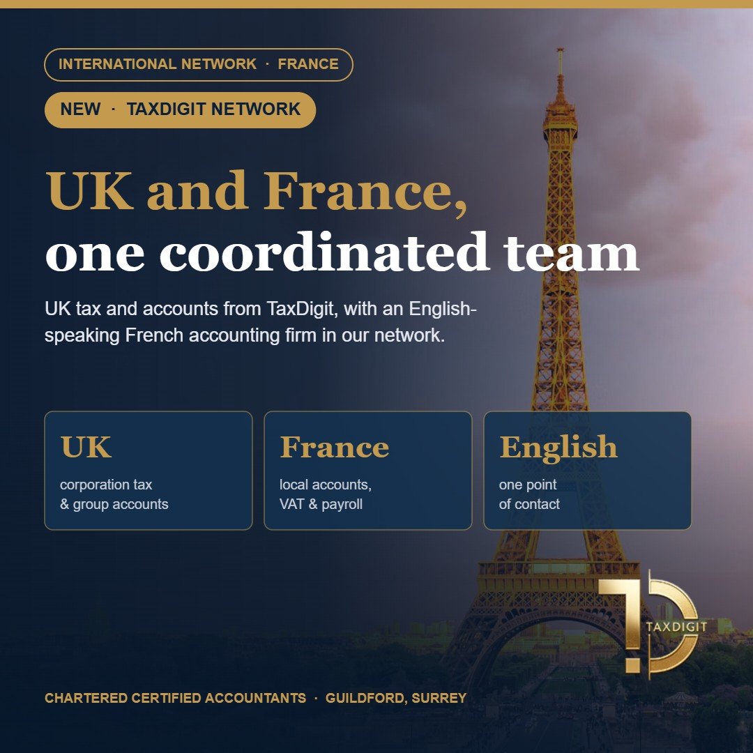 Eiffel Tower in Paris, TaxDigit international network for UK and French subsidiary accounting