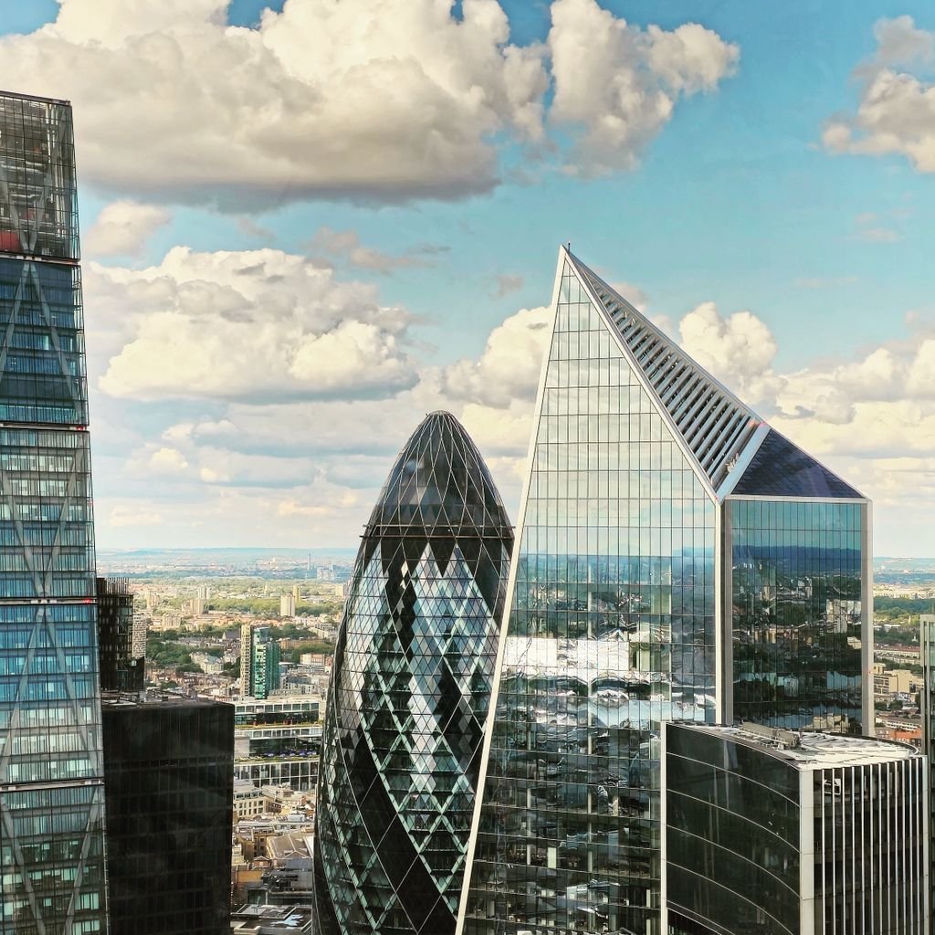 City of London financial district skyline, where TaxDigit introduces overseas-owned companies to UK business banking