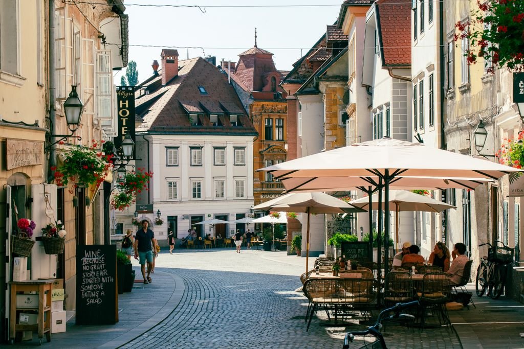 Old town street in Ljubljana, Slovenia